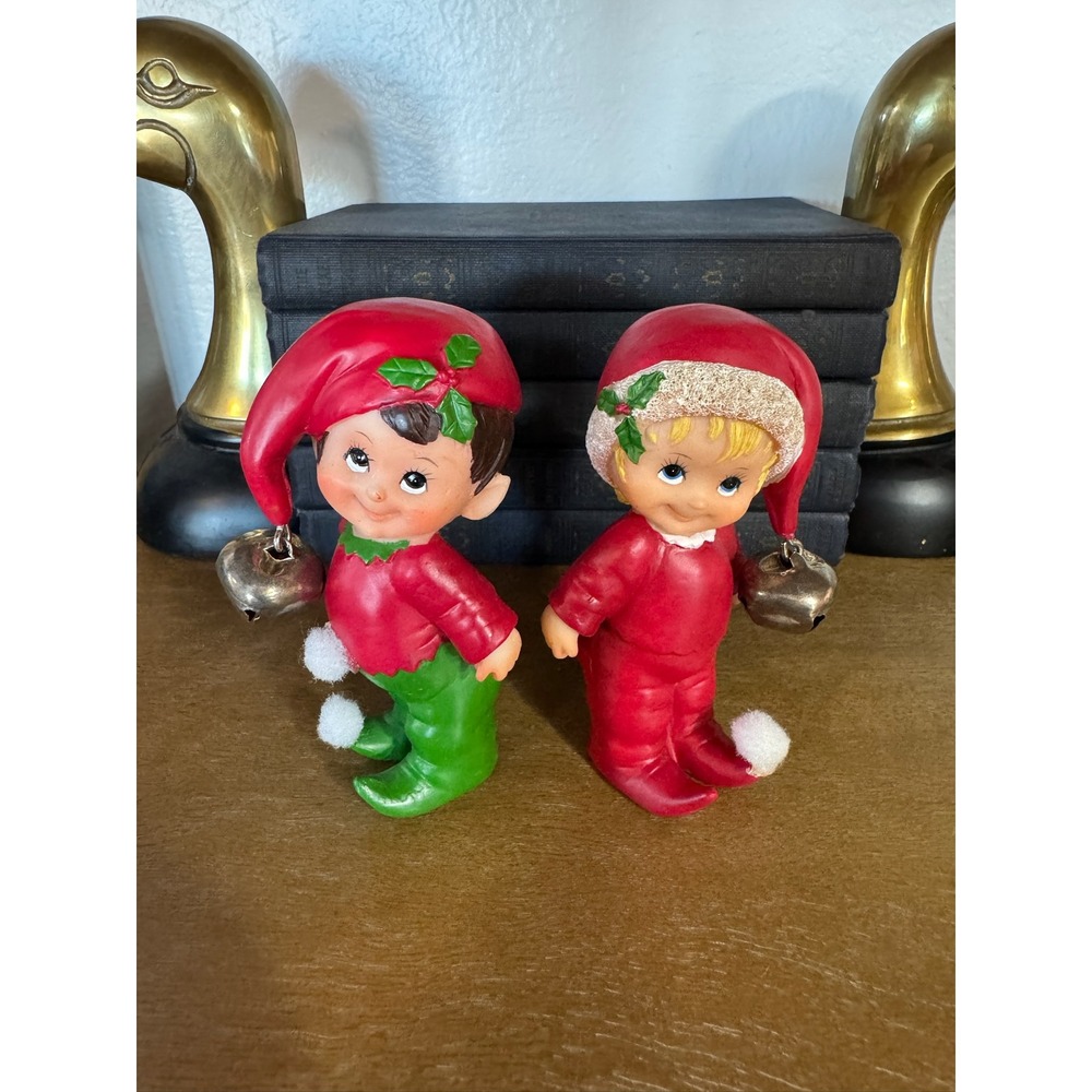 Vintage Morehead Inc Holly Babes Collection Elf Figurines Set Of 2 Christmas